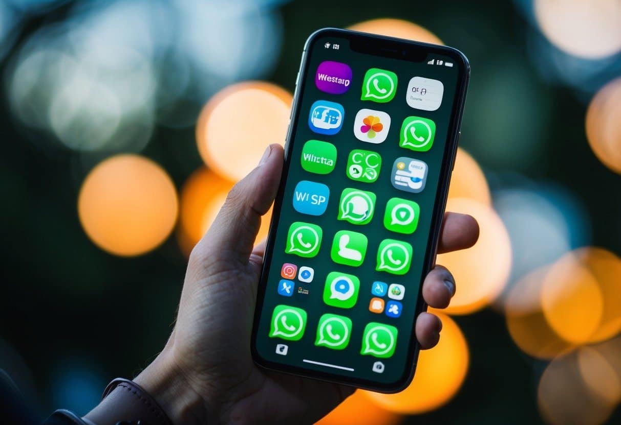 Uma tela de smartphone exibindo várias abreviações do WhatsApp