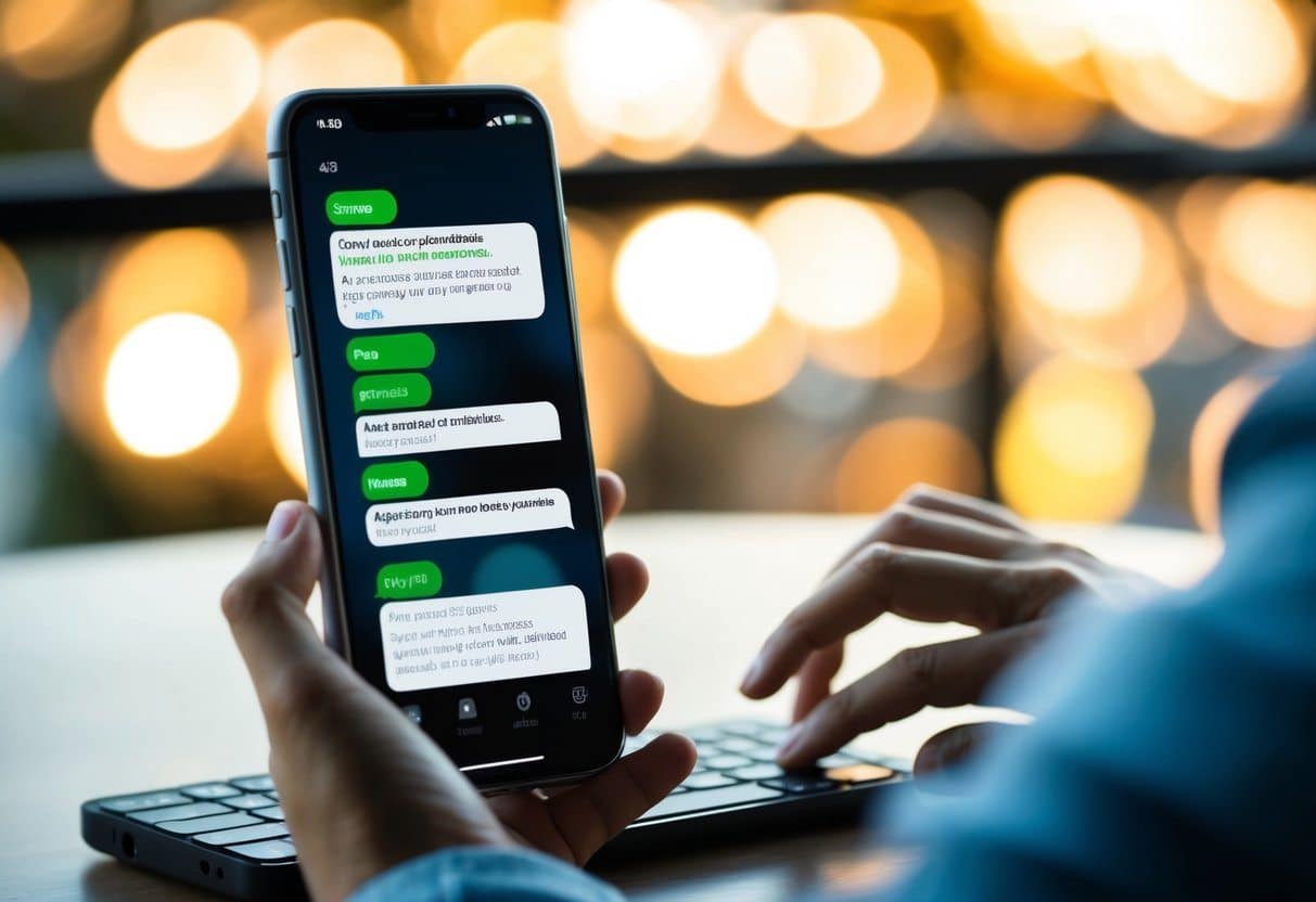 Um telefone com mensagens e notificações não lidas, mas o destinatário está visivelmente digitando uma resposta.