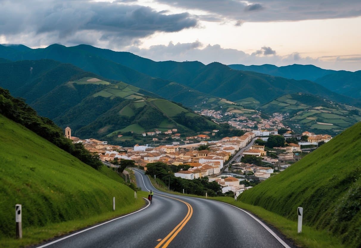 Uma estrada sinuosa leva através de colinas verdejantes até a mística cidade de São Tomé das Letras, aninhada nas montanhas.