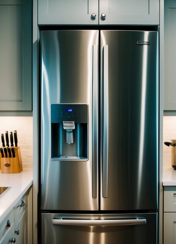 Uma geladeira barulhenta zune alto em uma cozinha silenciosa